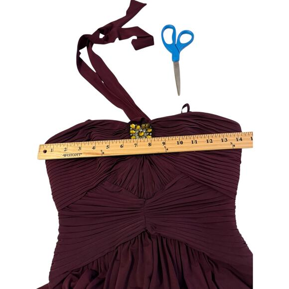 BCBGMAXAZRIA Women’s Size 0 Plum Halter Evening Gown Beaded Formal Dress - Picture 7 of 10